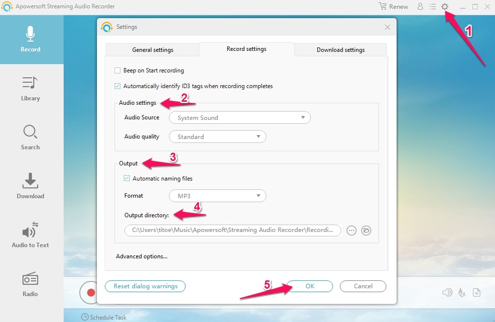 Apowersoft Configure the recording settings