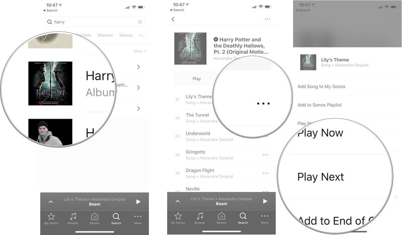 Control options in the Sonos app