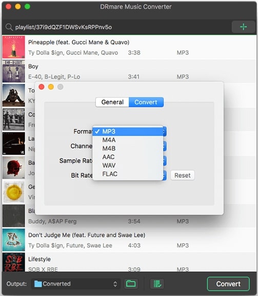 edit Spotify output format on DRmare downloader before downloading