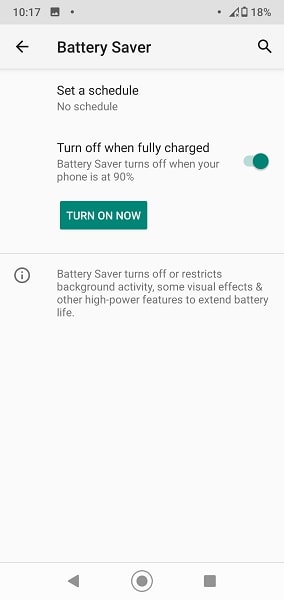 turn off Android battery saver