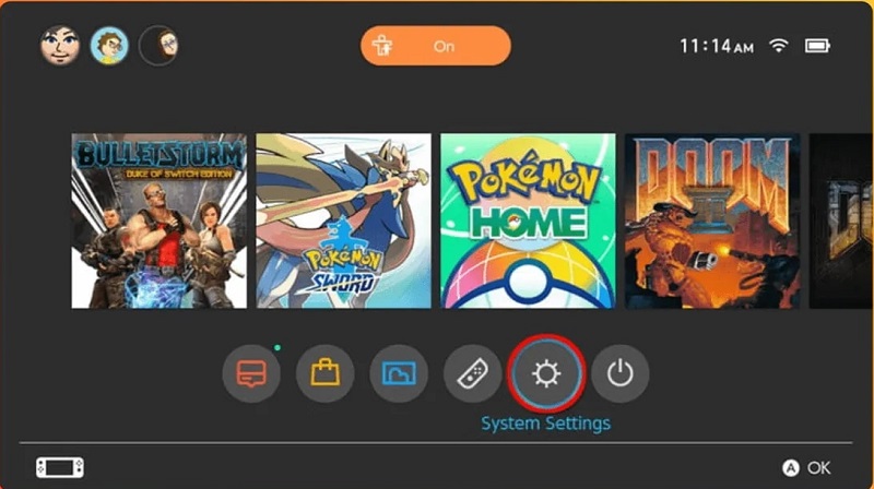 System settings icon on Nintendo Switch