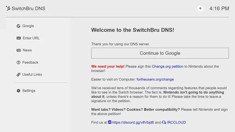 Continue to Google network on Nintendo Switch