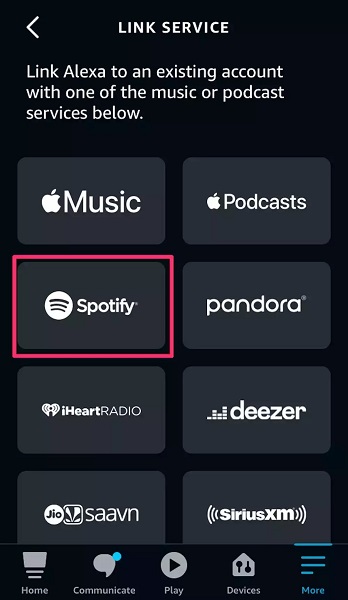 choose the Spotify app from the list