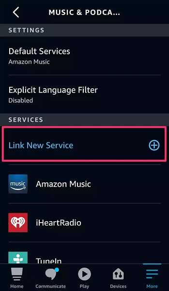 find and select link new service
