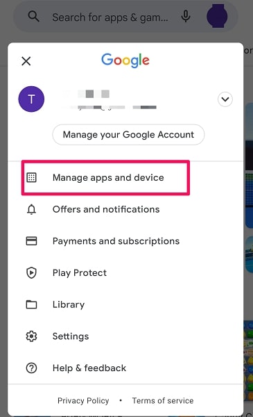 Click Manage apps and device