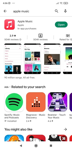 Install the Apple Music app from the Google Play Store