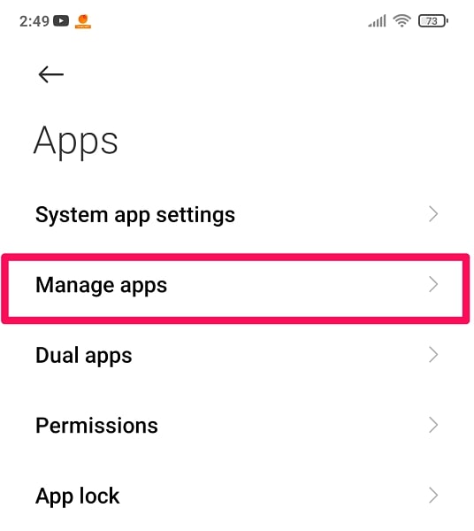 Go to Apps - Manage apps.