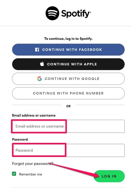 Log in to your Spotify account